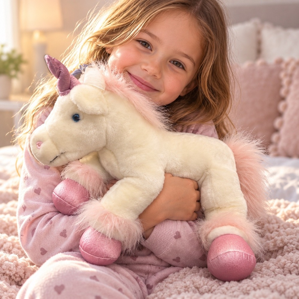 White Unicorn Plush Stuffed Animal Pink Sparkle Hooves Fluffy Mane Fantasy Toy